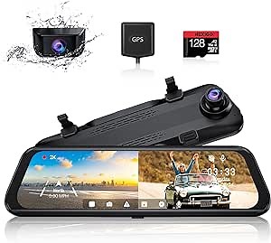 NexiGo D81 2.5K Mirror Dash Cam with Dual Sony STARVIS Sensor, 10 Inch Touch Split Screen, Front and Rear Dual Camera, GPS, Super Night Vision, Emergency Recording, Loop Recording