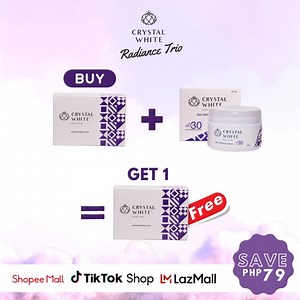 Get radiant, crystal-clear skin with the Crystal White Radiance Trio Bundle. This bundle includes the powerful Crystal White Cream and Crystal White Soap, formulated to combat uneven skin tone and dark spots. The cream deeply nourishes and brightens the skin, while the soap removes impurities for a clearer complexion. Plus, you'll receive a FREE Crystal White Soap, saving Php79. Experience the transformative power of Crystal White Radiance for a flawless glow. Shop here: Tiktok: http://bitly.ws/