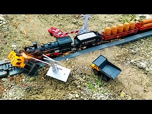 Rail King Steam Locomotive, train crashed into Wheel loader