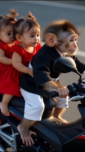 Little monkey driving motorcycle 🏍️🐒 #shorts #funny #monkey #tranding #foryou