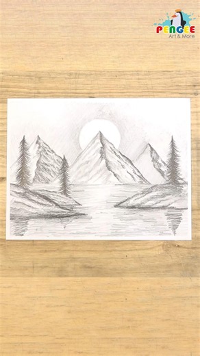 Mountains & Lake Sketch Tutorial | Easy Pencil Shading | Realistic Landscape Drawing