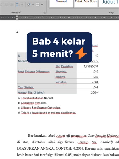 Pov: Ngerjain Bab 4 cuma 5 menit sambil merem. 😴⚡ Curang? Enggak dong. Ini namanya kerja cerdas. Formatnya udah baku, bahasanya udah akademis. Lu tinggal ganti angka kuning sesuai hasil SPSS lu. Yakin masih mau ngetik manual dari nol? 📥 Ambil File Word-nya di Link Bio sekarang #microsoftword #bab4 #tipsskripsi #mahasiswaakhir #olahdatacepat