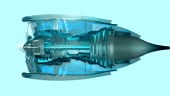 Commercial jet engine animation cross section view with working...