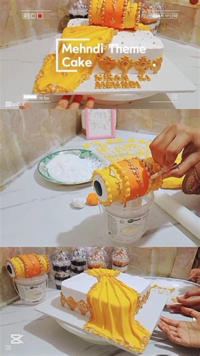 Mehndi Theme Cake decoration | vanilla cake design #amjadtwinsbaker #cake #design #mehndicake #fyp