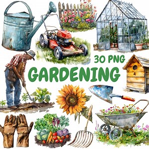 Watercolor Gardening Clipart Bundle, Gardening Tools Clipart, Garden Illustrations, Transparent PNG Graphics, Commercial Use - Etsy