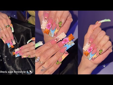 XL VACATION DUCK NAILS 🐚🩷 | How to shape duck nails | Acrylic application + detailed nail art 🩷