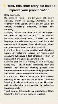 Study Abroad Story | Self Introduction in English | Learn English Listening Practice Hana from Japan