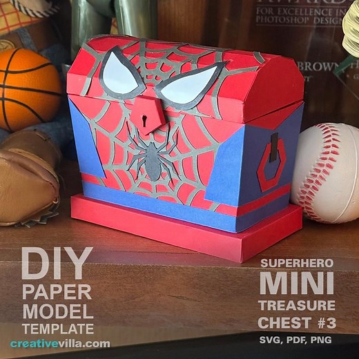 Superhero Mini Treasure Chest #3 - DIY Polygonal Paper Art Model Template, Paper Craft - Etsy