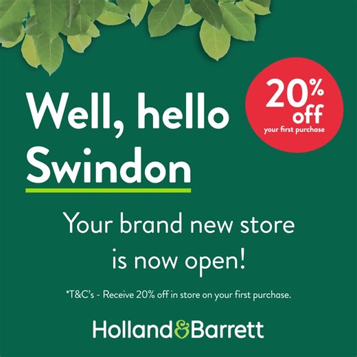 Our colleagues are qualified to advise on the best of health, wellness and beauty 🌱💁‍♀️ Come on in and discover what’s right for you 💚 ✔️ NEW dedicated click & collect 🛒 ✔️ Specialist in-store honey bay 🍯 ✔️ Expert wellness advice 🎓 🔎 Find us in the Orbital Shopping Park. To receive 20% off your next purchase, simply screen grab this ad and present at the till. Valid for single use at the Swindon Orbital store only, T&C's apply. | Holland & Barrett