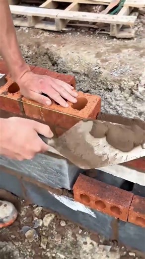 Laying Red Bricks with Cement Mortar and Guide Line for Professional Building Construction