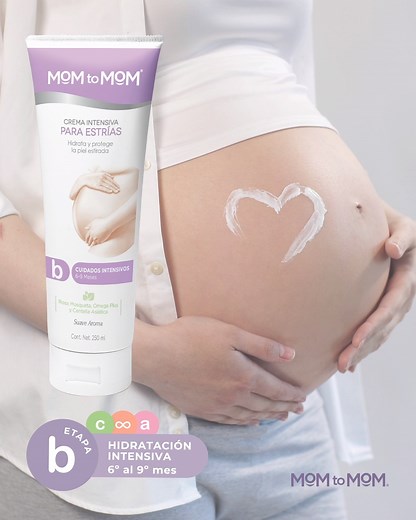 ¡Los últimos meses de Embarazo tu Piel se estira más de lo que imaginas! Cuídala y Protégela con la Crema Intensiva para Estrías en el Embarazo MOM to MOM ETAPA "b” que gracias a sus ingredientes naturales brinda hidratación intensiva para prevenir la aparición de Estrías, cómprala en línea aquí: https://bit.ly/3rfNQoY | MoM to MoM