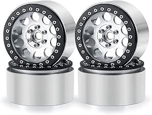 RCLIONS 4PCS 2.2inch Beadlock Wheels 35mm RC 2.2 Aluminum Rims for AXIAL Wraith RR10 90048/90018 TRX4 1/10th RC Crawler Truck Car (Silver)