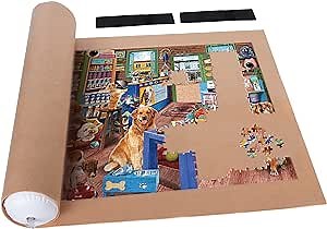 Tektalk Jigsaw Puzzle Roll Mat Puzzle Storage Saver with 2 Elastic Straps Inflatable Tube, Store Jigsaw Puzzles Up to 1500 pcs (Khaki)
