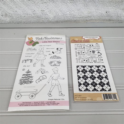Clear Stamp Set Bundle Pink Persimmon Little Red Wagon   Coffee Backgrounds My Creative Time Scrapbooking Card Making Retired Stamps - Etsy