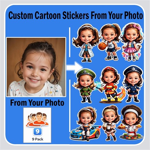 Get 9 Custom Cartoon Stickers From Your Photo | Whatsapp & Social Media Stickers | Digital Download - Etsy