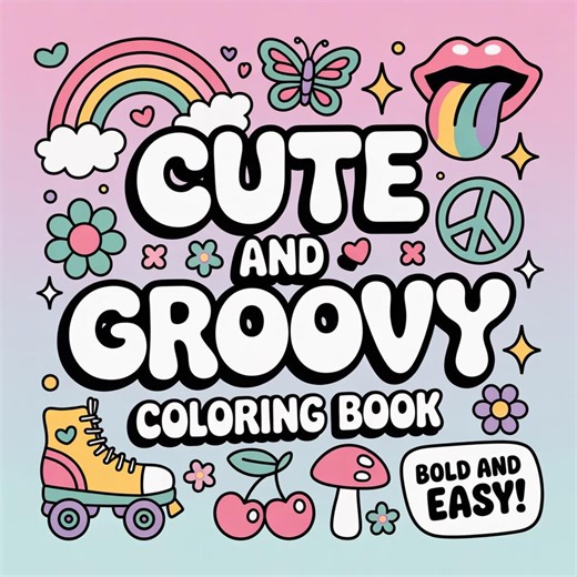 Groovy Coloring Book, Bold and Easy Coloring Pages, Adult Coloring Book, Cute Bold Coloring Pages, Digital Coloring Book, Instant Download - Etsy