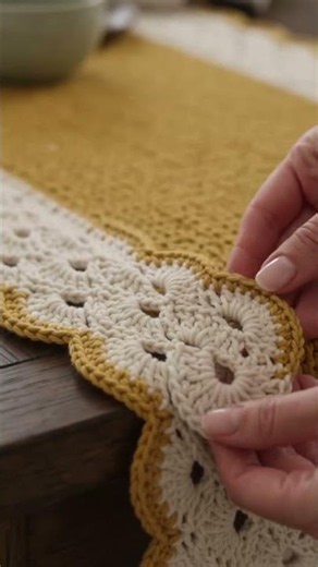 Crochet Table Runner Pattern PDF, Scalloped Lace Table Runner, Farmhouse Dining #crochetcushion