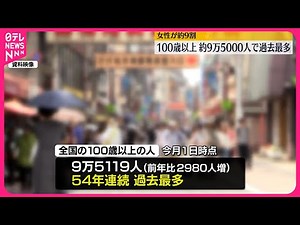 【100歳以上の高齢者】54年連続で過去最多を更新 全国で約9万5千人
