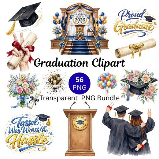 Graduation Clipart Bundle PNG, Class of 2026 Sublimation Designs, 56 Watercolor Graduate Graphics, Graduation Cap & Diploma, Commercial Use - Etsy