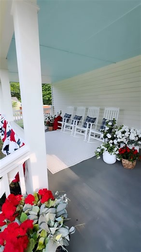 Comment “front porch” for the links our farmhouse porch decor! Our 100 year old farmhouse is close to a quaint historic downtown area which goes all out in decorating for the 4th of July, so I wanted to get our farmhouse looking cute too for summer with some red, white, & blue!❤️🤍💙 @Walmart has a ton of decor to get your homes looking festive for this summer! From outdoor rugs, patio furniture, to flowers (both real & faux) and patriotic buntings & decor, you can find everything you need for y