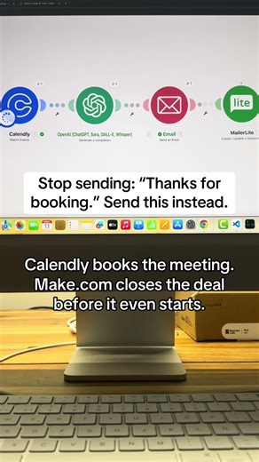 Calendly books the meeting. Make closes the deal before it even starts. #taskscheduling #makecom