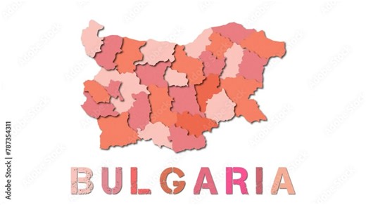 Bulgaria map with paper regions. Animated country map growing from regions and title letters falling down. Amazing 4K animation.