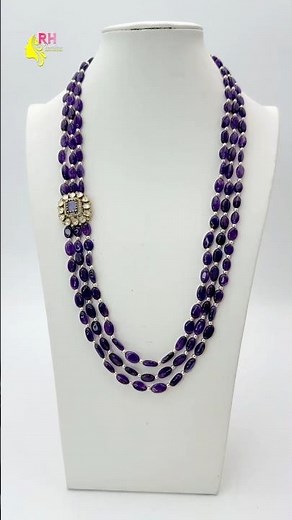 Real Amethyst Beads Long Harem | Silver Pendant | Elegant Customized Jewellery