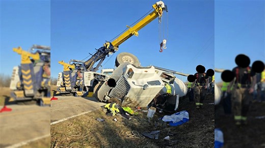 Driver trapped in cement mixer