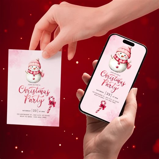 Christmas Party Invitation Template | Watercolor Holiday Invite | Editable Canva Card | Winter Celebration | Instant Download