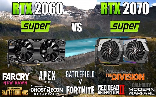 RTX 2060 Super vs RTX 2070 Super 显卡游戏性能测试对比（1440P分辨率，CPU为i9-9900KS） 60帧视频