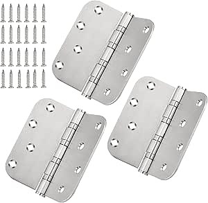 304 Stainless Steel Door Hinges 4 Inch Heavy Duty Ball Bearing Interior & Exterior Door Hinges 4'' X 4'' for Left & Right Doors with 5/8" Radius Corners-3 Pack