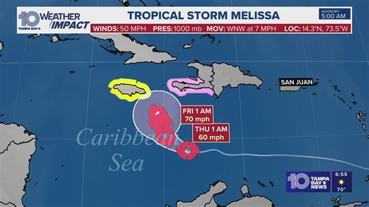 9.6K views · 28 reactions | Tropical Storm Melissa formed in the Caribbean, and it's forecast to become a hurricane by this weekend. | 10 Tampa Bay | Facebook