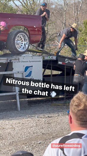 Epling Motorsports had a nitrous bottle go AWOL on the Superflow Dyno at Fitzgeralds Truck Fest. 💨💨💨 #airdog #airdogfuelsystems #airdog5g #diesel #nitrous #cummins #powerstroke #duramax #no2 #fptruckfest | Airdog