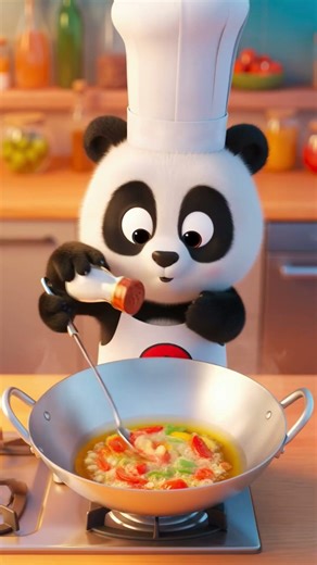 Wait for it! 😱 Cute Panda Chef's Kitchen Disaster! 🐼🔥 #Shorts
