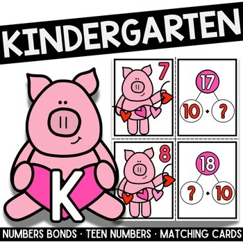 Teen Numbers Matching Cards | Number Bonds | Valentine | Math Centers