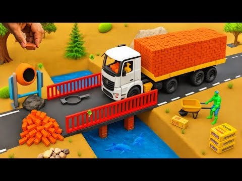 DIY Mini Truck Builds Brick & Metal Railing Bridge | Fun Construction Science Project🚧🧱