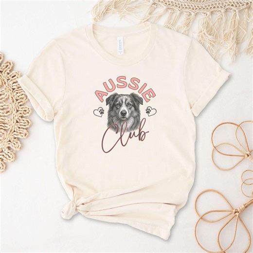 Aussie Club T-shirt, Australian Shepherd Shirt, Dog Lover Gift, Aussie Mom Tee, Cute Dog Graphic Shirt, Dog Lover Tee, Herding Dog - Etsy