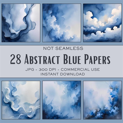 28 Blue Abstract Watercolor Digital Papers - Sky & Water Inspired Backgrounds, Soft Blue Textures, Scrapbook Paper - Etsy