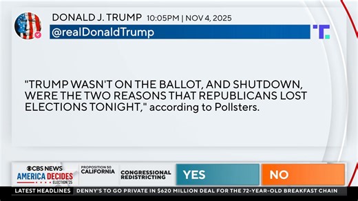 In his first reaction to election results, President Trump cited unnamed pollsters that Republican losses were due to the government shutdown and his absence from the ballot. CBS News’ Weijia Jiang reports that exit polls showed many voters viewed the president as a key factor at the ballot box. https://cbsn.ws/492rY8D | CBS News