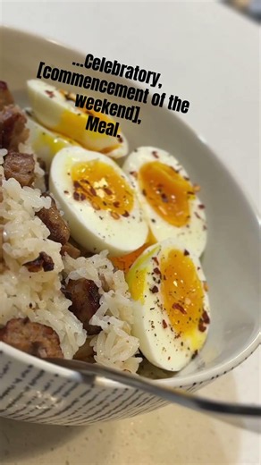 Hot Italian sausage, pan seared and added to sauteed onions, then mixed into rice. + 4 boiled eggs.