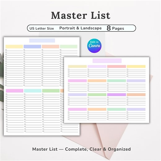 Master Task List Printable, Blank Master Checklist Template, Blank to Do List, Cornell Notes, Master Daily to Do List, Task Planner, Canva - Etsy Canada