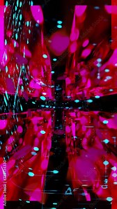 Vertical VJ loop abstract background. Flying through space in a cubic data array. Dj visuals effects. Visual loops for music. Vfx background for music.