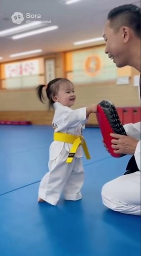처음 친 펀치 | First Punch on the Pad #sora2 #ai #baby #taekwondo