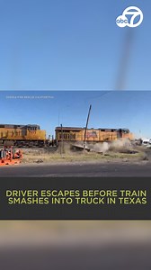 84K views · 802 reactions | Footage shows a speeding train collide with a pickup truck after a deadly road crash in a city in Texas. The road crash involved a minivan and pickup truck. “As a result, the truck ended up on the train tracks and was hit by the train,” the city said, adding that the person inside the truck was able to escape before it was hit. | ABC7 | Facebook