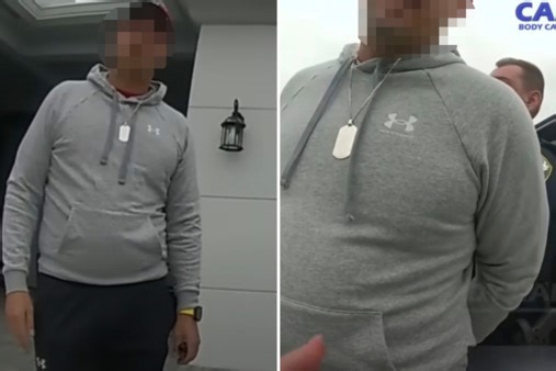 Driver quickly regrets it when asked for license after parking in own driveway