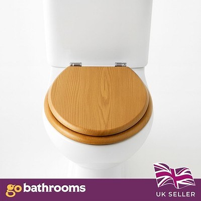 Oak Effect MDF Toilet Seat with Easy-Clean Finish and Sturdy Universal Fit | eBay UK