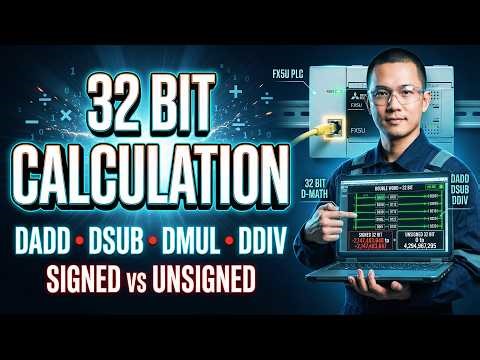 FX5U PLC | 32 Bit Integer Calculations | DADD, DSUB, DMUL, DDIV | Signed vs Unsigned