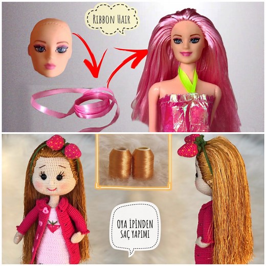 225K views · 209 reactions | How to make beautiful doll hair with yarn & ribbon! | MetDaan Beauty | Facebook