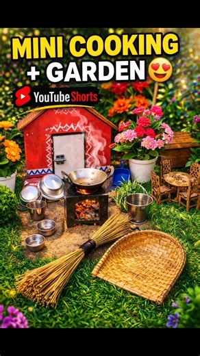 Mini Cooking + Garden Setup 😍 | | Village Mini Kitchen #shorts#minicooking #youtubeshorts #tinyfood