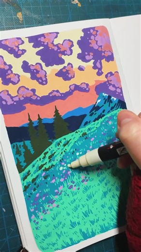 Colorful Posca Landscape Art | Drawing Process & Tutorial